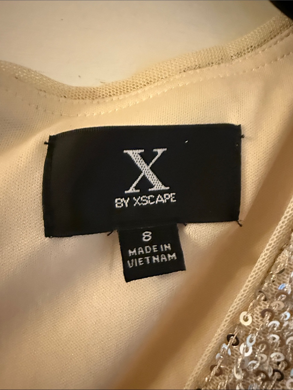 Xscape Gold Sequin Bodice Black Jumpsuit with Long Sleeves - Picture 3 of 6